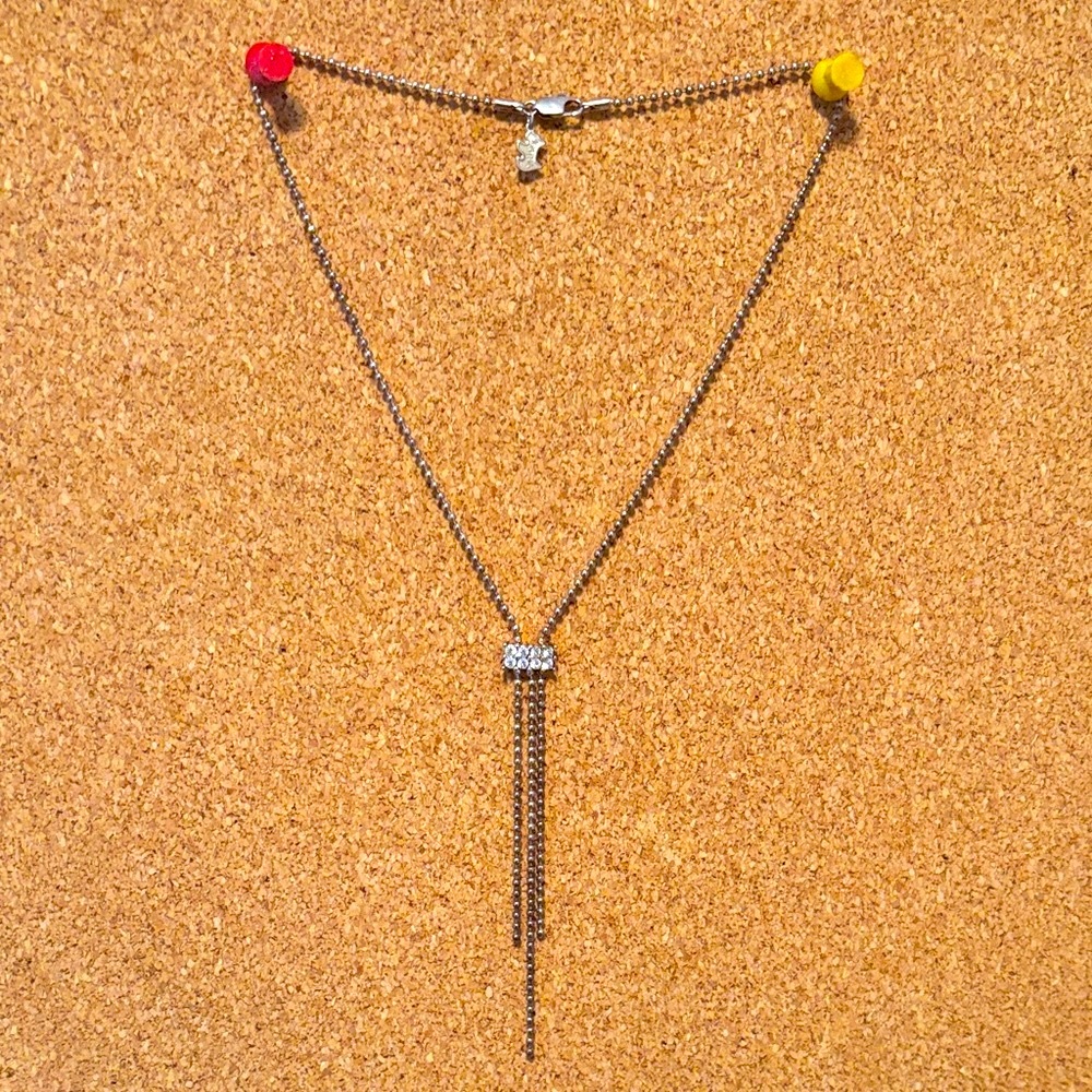 AGATHA Paris Vintage Crystal Lariat Silver Tassel Necklace